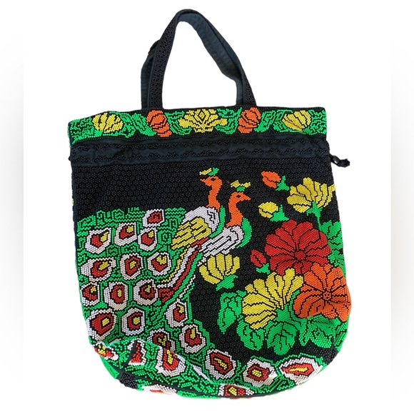 Beautiful beaded artwork bag beaded peacock design - Picture 4 of 6